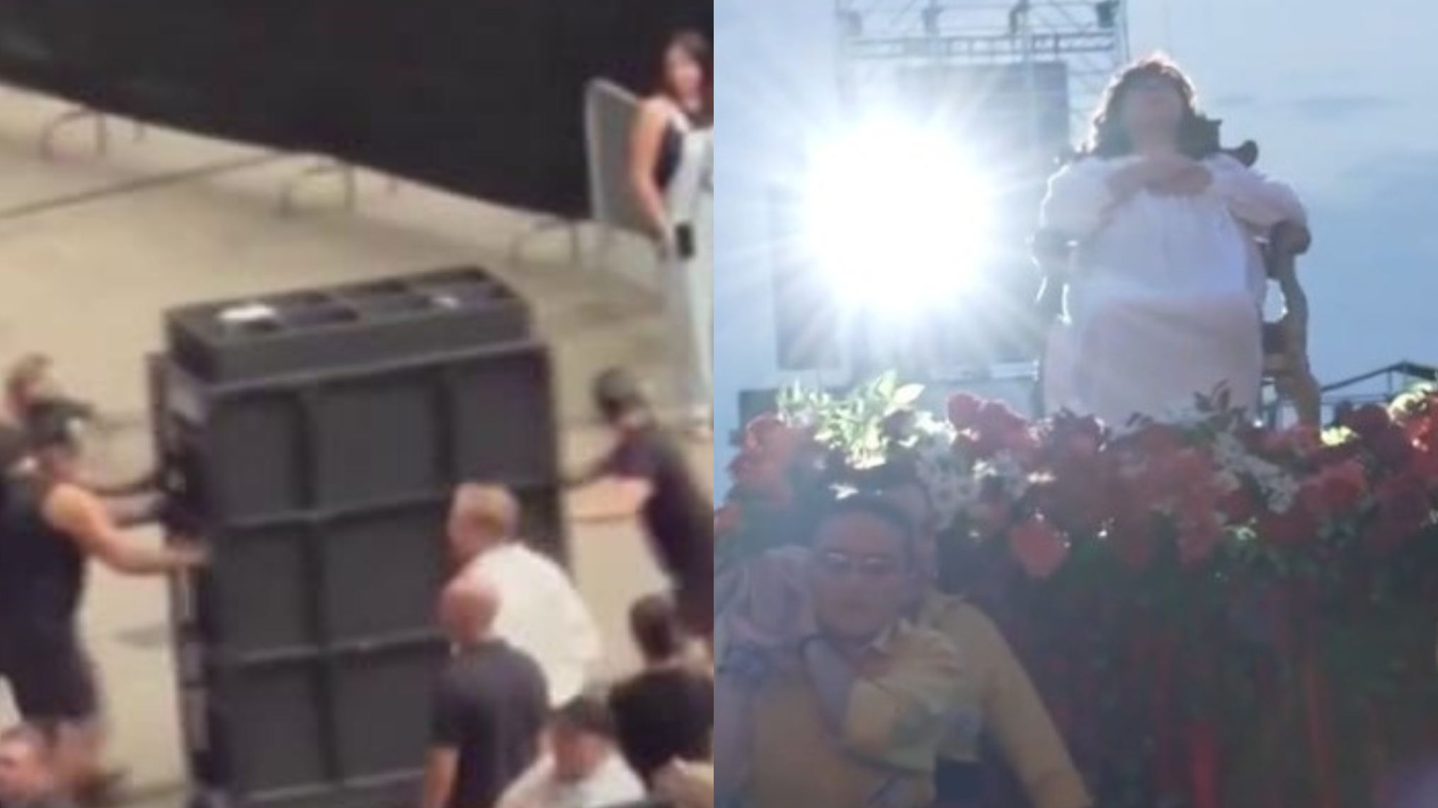 Fotomontaje de Taylor Swift entrando en un baúl al escenario y Carmen Machi encima de un trono