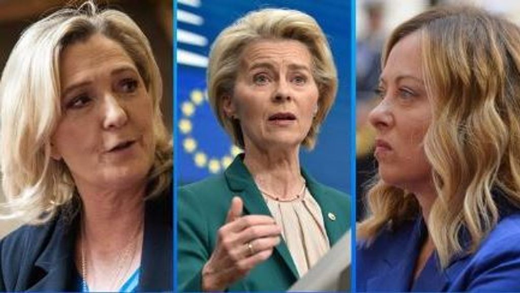 Las tres mujeres que aspiran a mandar en Europa: Meloni, Le Pen y Von der Leyen