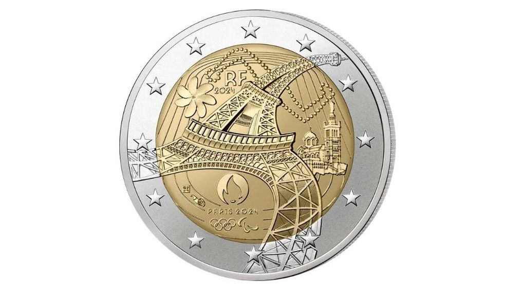 La moneda de dos euros que conmemora los Juegos Olímpicos de París con la Torre Eiffel