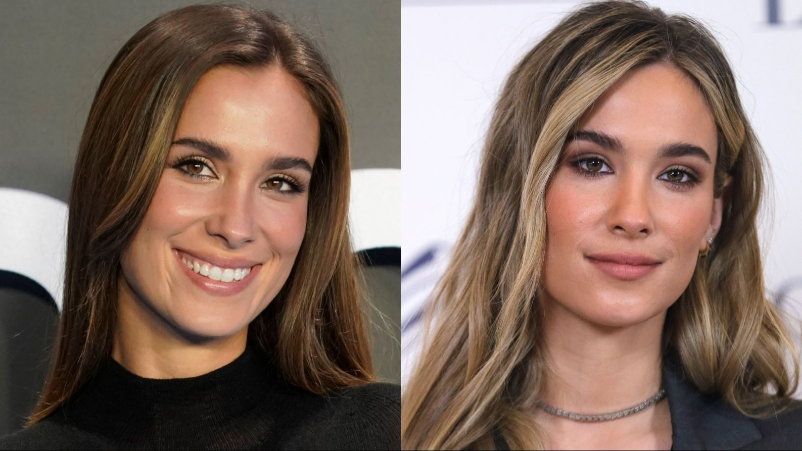 María Pombo en una foto actual vs. una foto de archivo con su melena rubia