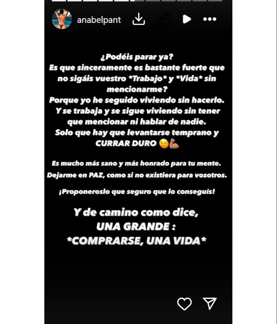 Anabel Pantoja estalla en sus redes sociales