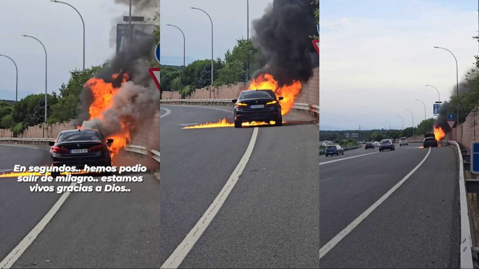 El coche de Nyno Vargas siendo devorado por las llamas