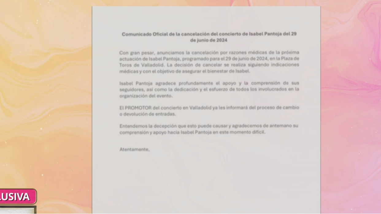 El comunicado de Isabel Pantoja tras cancelar el concierto de Valladolid