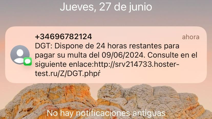 Imagen de un mensaje SMS de estafa enviado este mismo jueves a un ciudadano