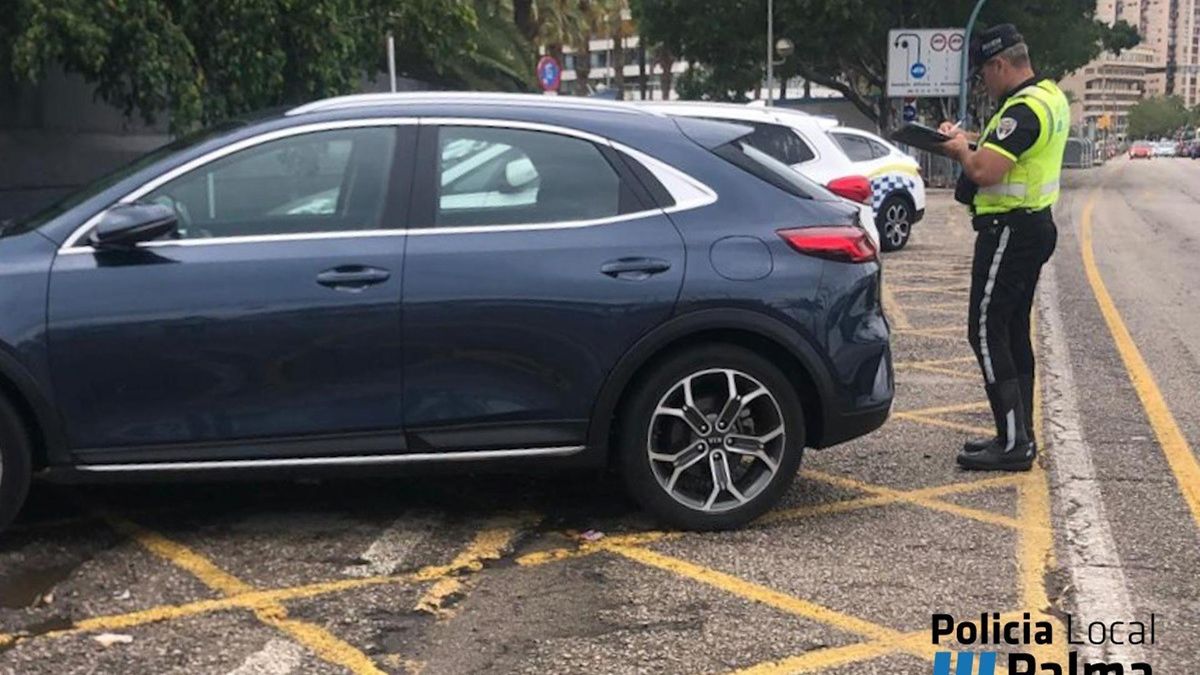 Un policía local multa a un vehículo estacionado indebidamente en la zona del paseo Marítimo.