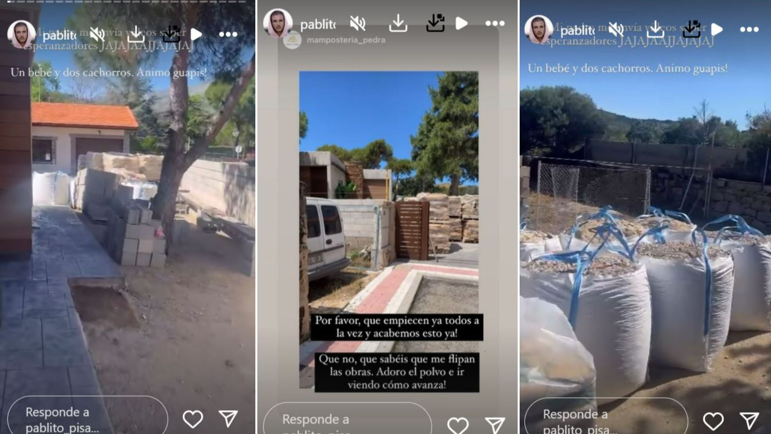 El caos reinante en el jardín de Steisy y Pablo: las obras que han comenzado