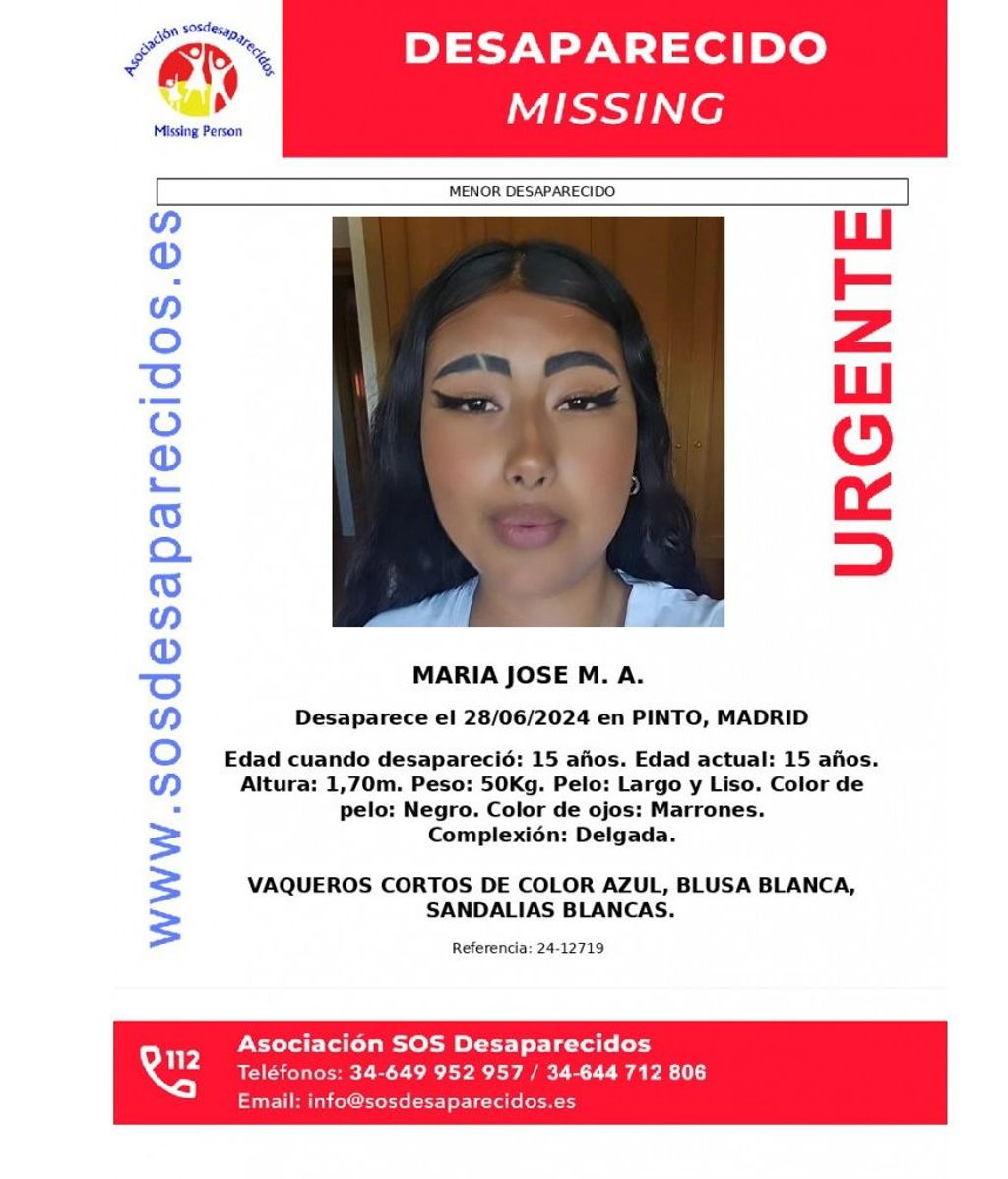 Buscan a María José, una menor de 15 años desaparecida desde el 28 de junio en Pinto, Madrid