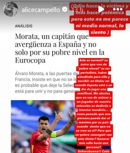 Captura de pantalla del storie de Alice Campello.