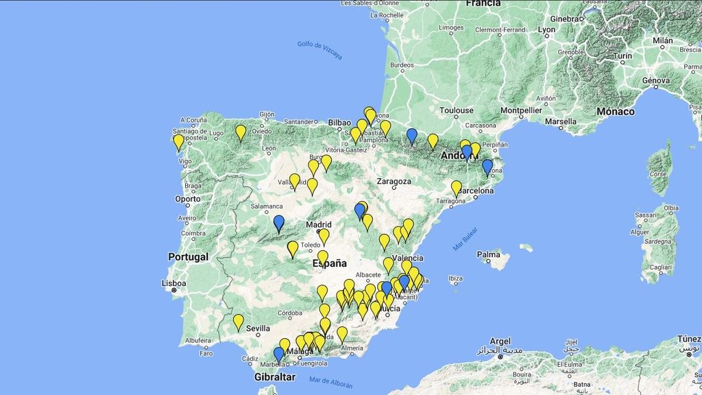 Mapa de las zonas de acampada libre en España