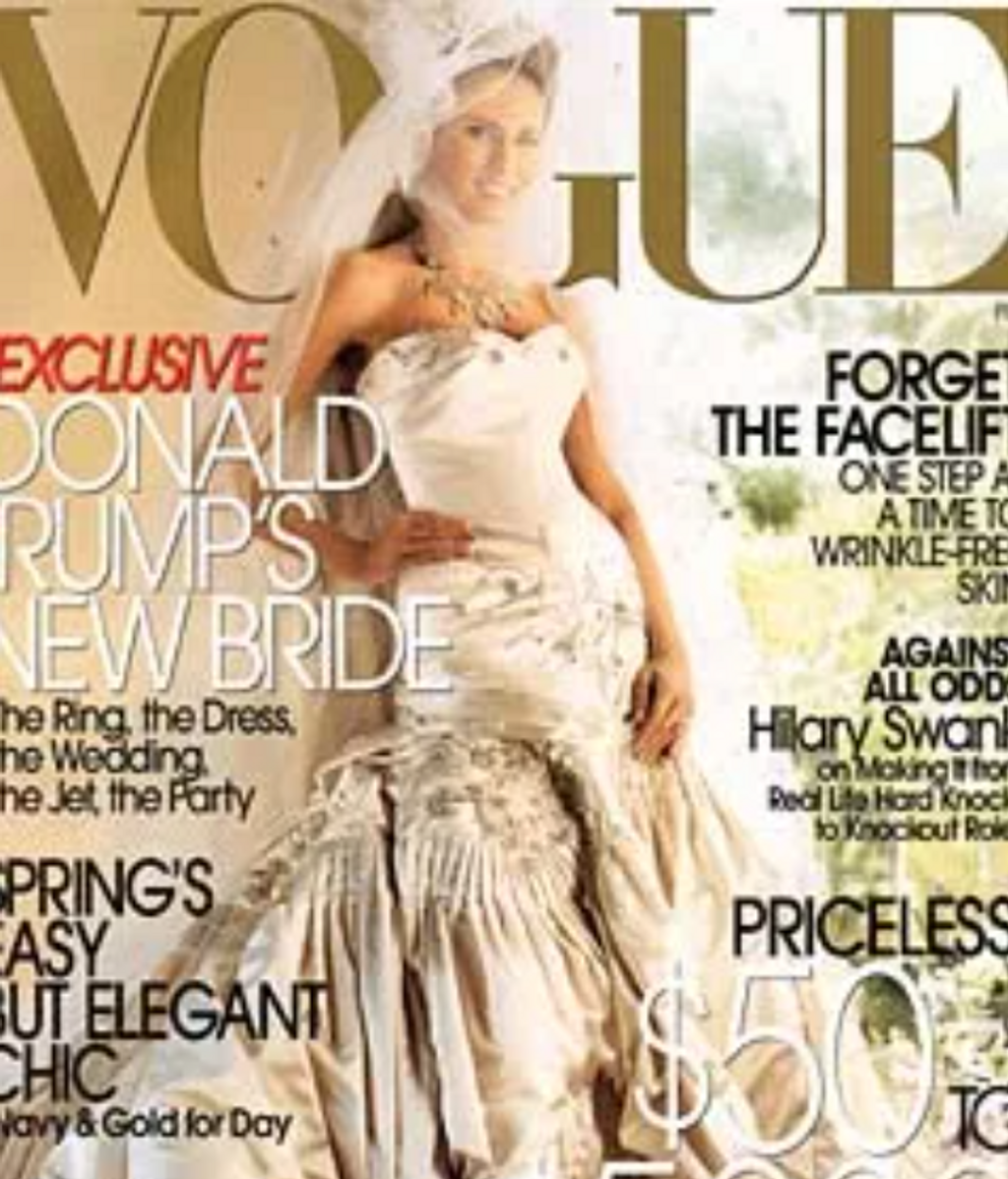 Melania con su vestido de novia en la portada de Vogue