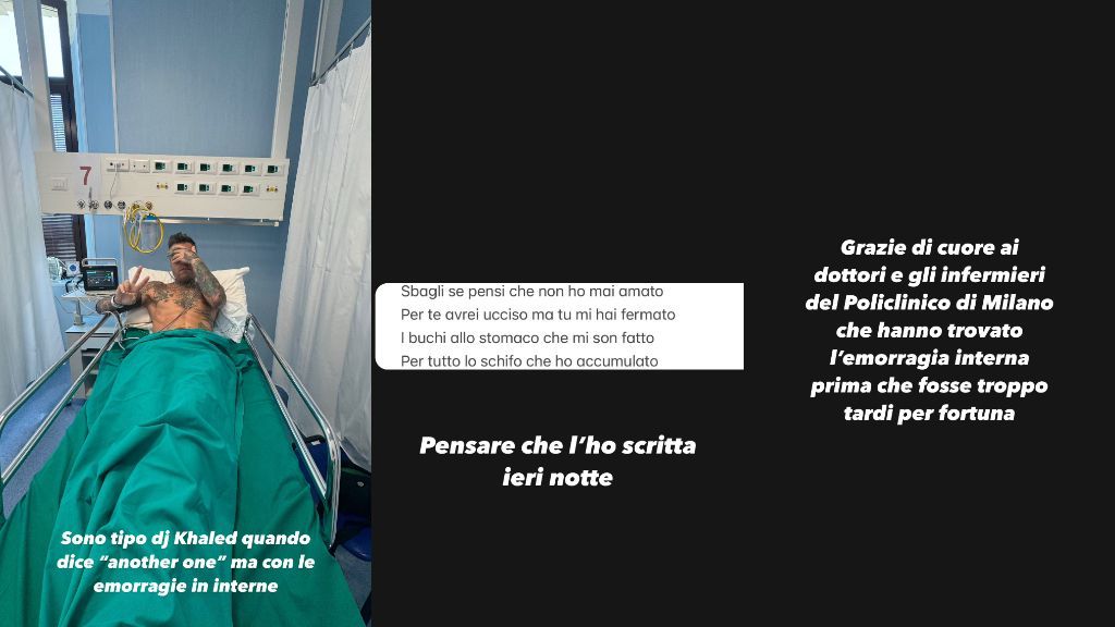 Así ha informado Fedez de su ingreso debido a una hemorragia interna