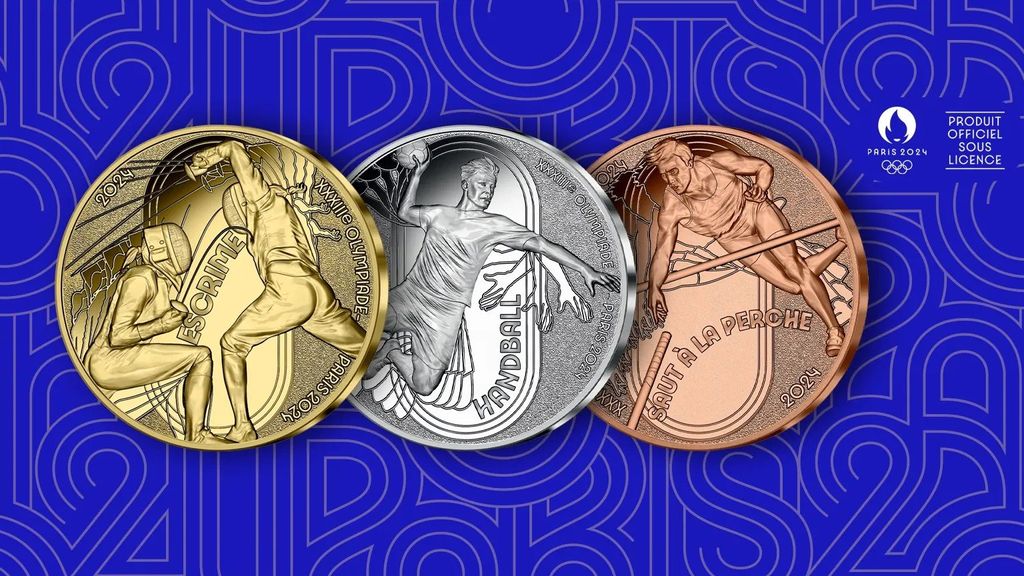 Algunas de las monedas y medallas de los Juegos Olímpicos 2024