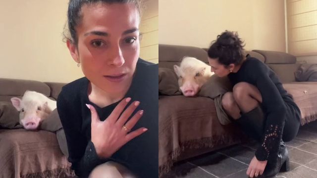 Andrea, la tiktoker catalana que convive con un cerdo y duerme con él