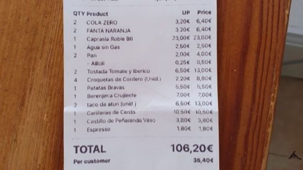 La familia hizo un 'simpa' dejando a deber un total de 106,20 euros en el Restaurante Yerba Xàbia