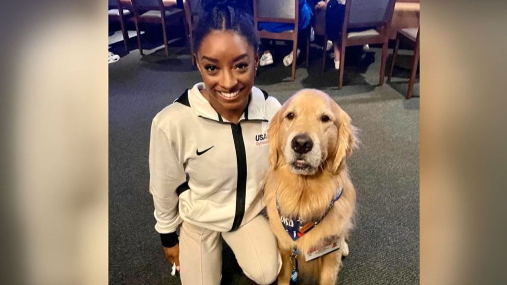 Beacon, el perro terapeuta que cuida de la salud mental de las gimnastas estadounidenses de los JJOO