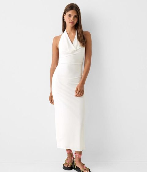 Halter Vestito Lungo Bianco Bershka Vestidos Rojos Carmelita Vestido Pegado  Al Cuerpo Largo El Nuevo Vestido De Bershka Que Puede Servirle
