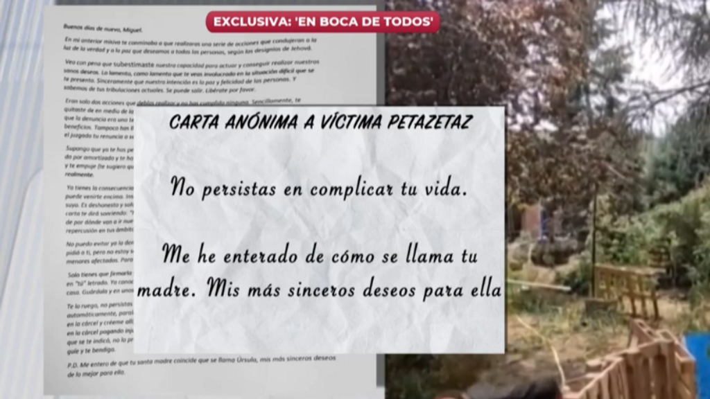 Las amenazantes cartas dirigidas a una de las víctimas de los 'Petazetaz'