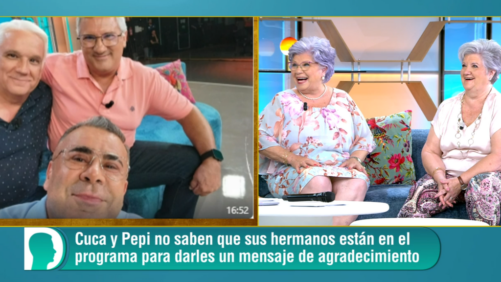 Cuca y Pepi hacen reír al público al ver a sus hermanos en una foto con Jorge Javier: "¡Es un fotomontaje, he hecho informática!"