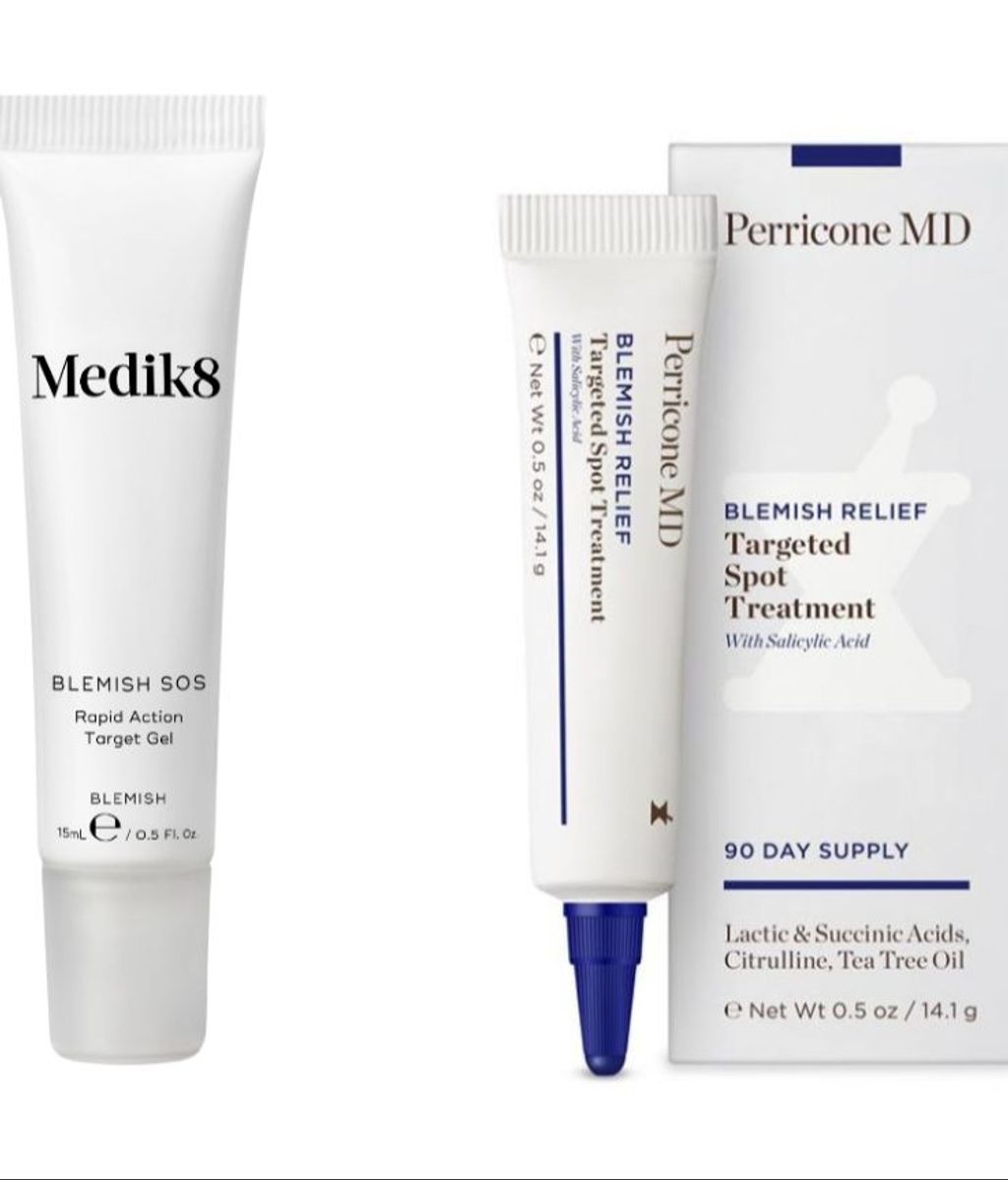 Blemish SOS, de Medik8, y Blemish Relief Targeted Spot Treatment, de Perricone MD