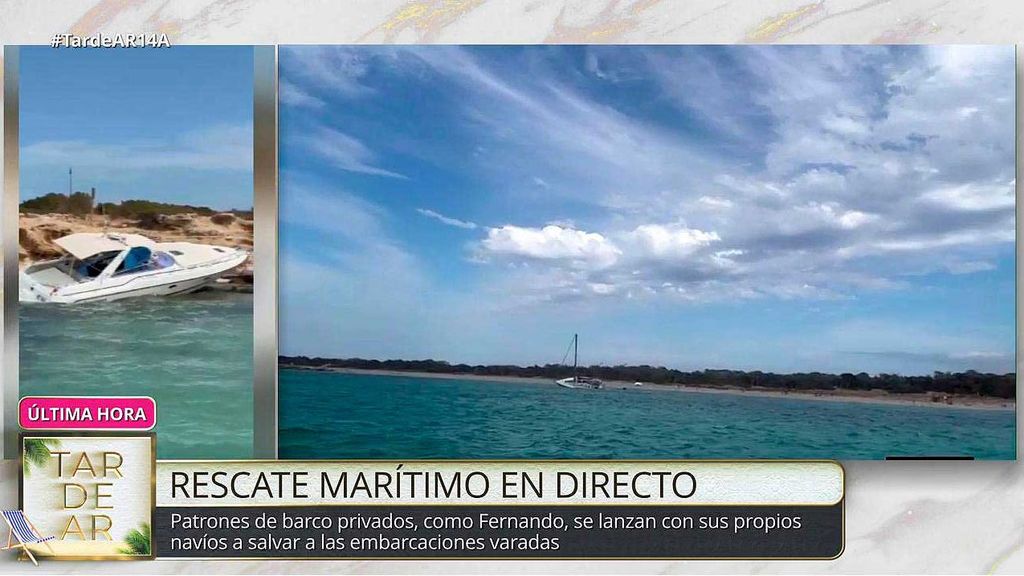 El barco encallado en la roca por la tormenta en Formentera