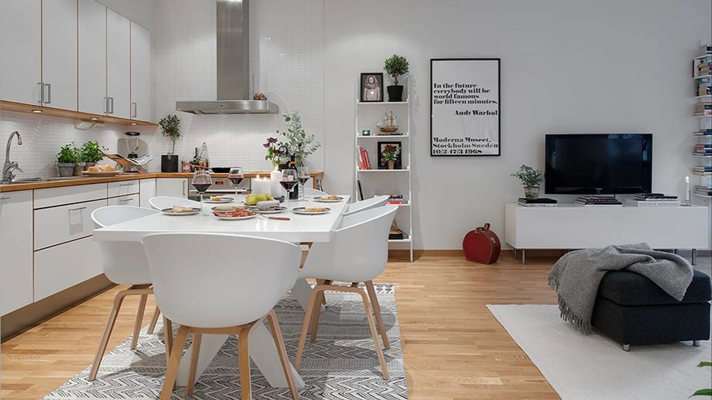 Salón unido a cocina en un solo espacio