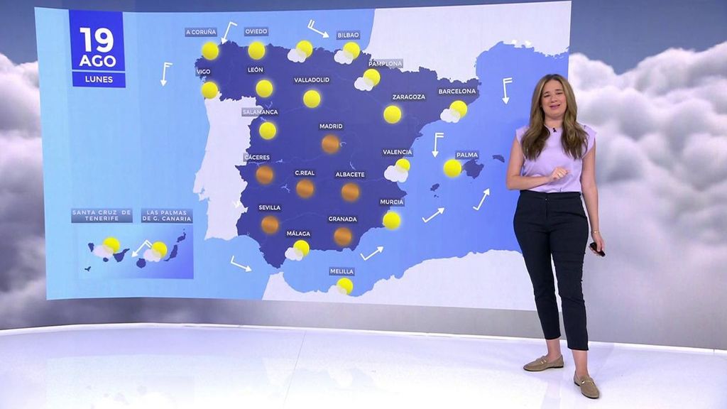 La previsión del tiempo para el lunes 19 de agosto de 2024