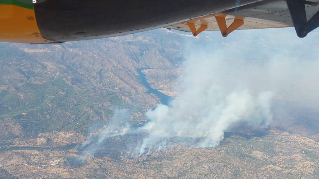 Más de 70 bomberos y ocho medios aéreos combaten un incendio forestal en Andujar, Jaén