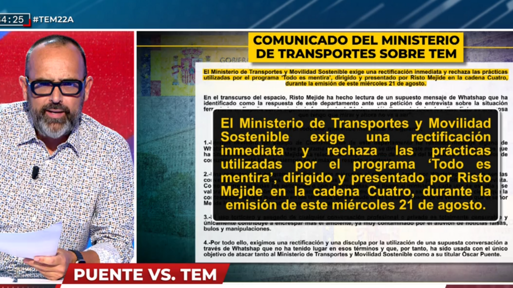 Risto Mejide contesta a Óscar Puente y le explica que no va a rectificar