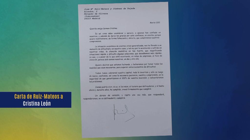 La carta que Cristina León recibió en su domicilio