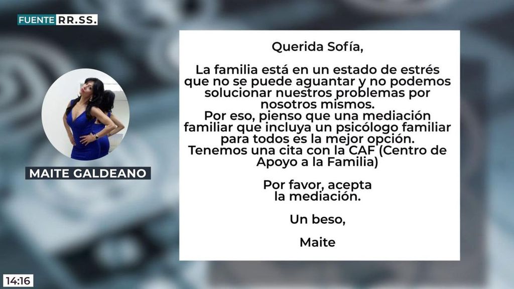 Maite solicita la ayuda de un mediador para solucionar sus problemas con su hija Sofía: "Tenemos una cita en la CAF"