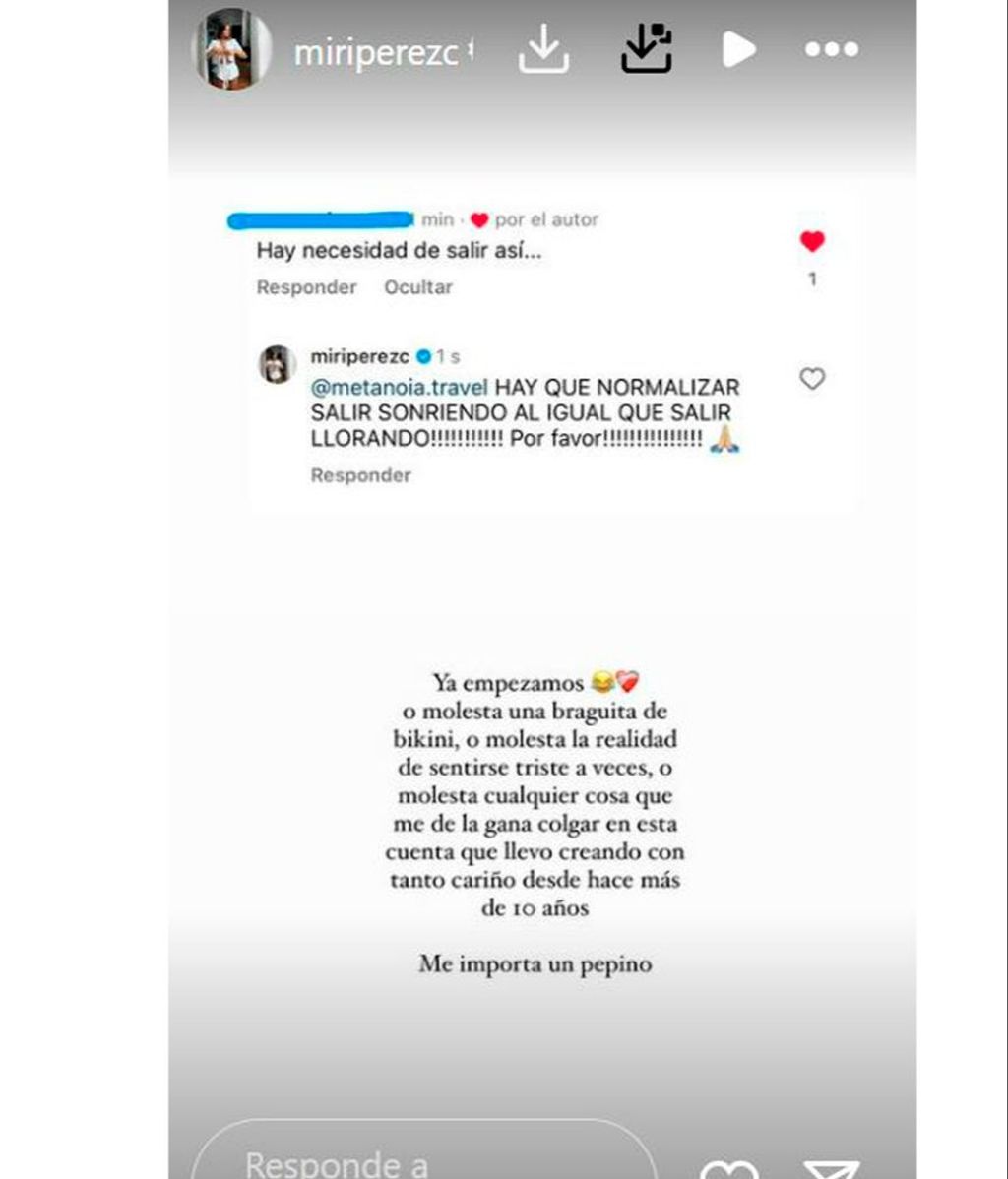 Miri Pérez-Cabrero ha respondido a las críticas de sus seguidores tras aparecer llorando