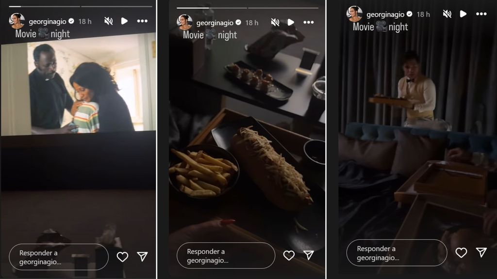 Capturas de las stories de Georgina Rodríguez mostrando el cine de su casa