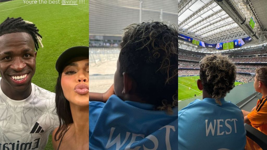 Kim Kardashian y su hijo, en el Bernabéu