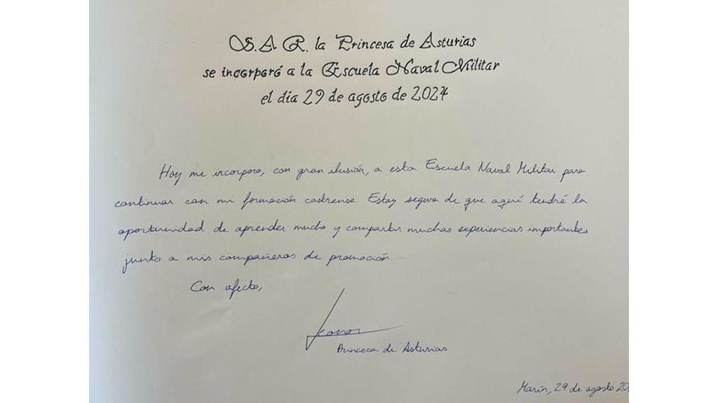 El escrito de Leonor en su ingreso en la Escuela Naval Militar