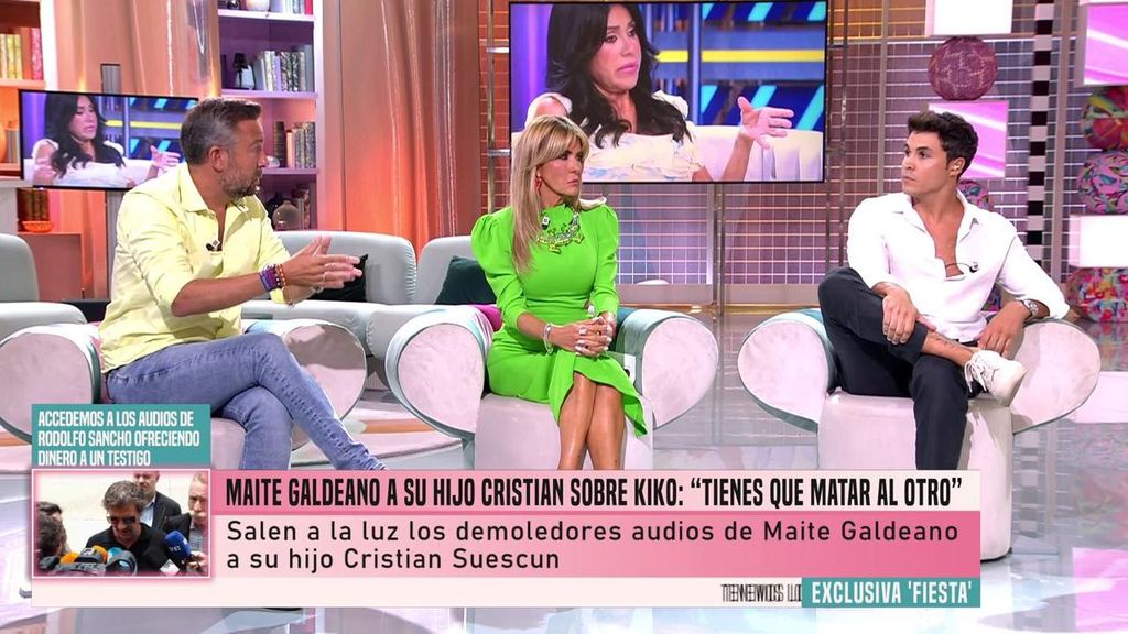 Los colaboradores de 'Fiesta' escuchan audios de Maite insultando a Sofía