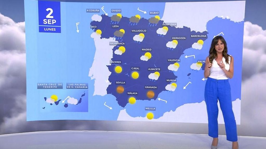 El tiempo que se espera para la jornada del lunes 2 de septiembre: una decena de CCAA, en aviso por lluvias y tormentas