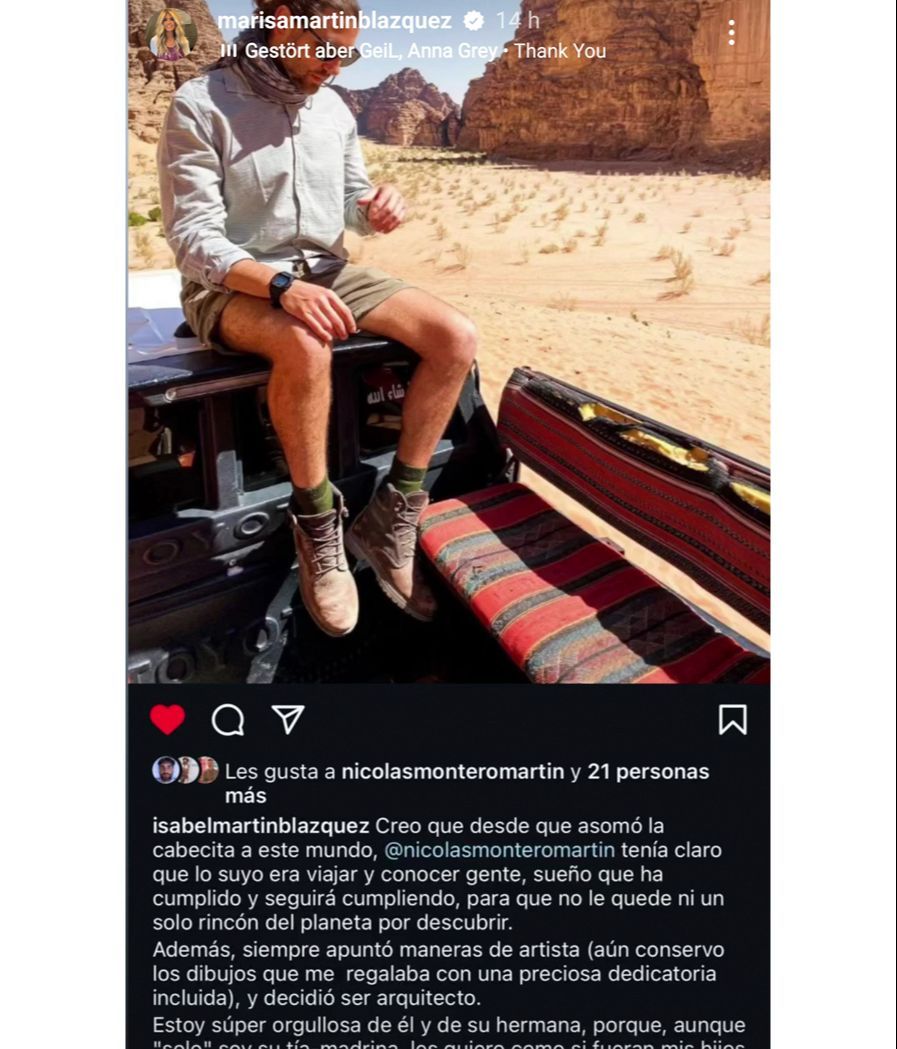 La felicitación de Nicolás por parte de su tía Isabel, hermana de Marisa Martín-Blázquez