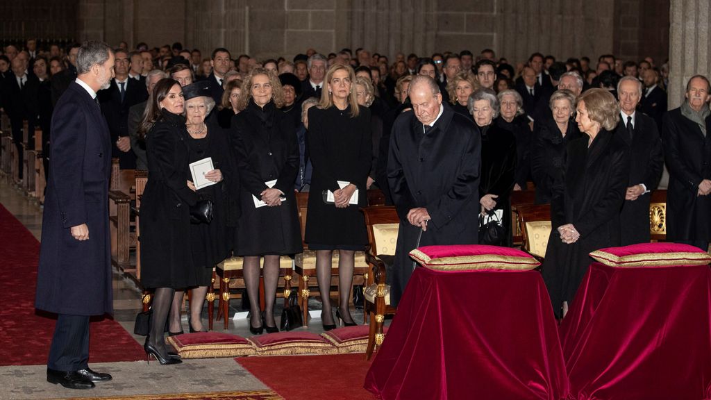 La Familia Real en el funeral de la infanta Pilar en 2020.