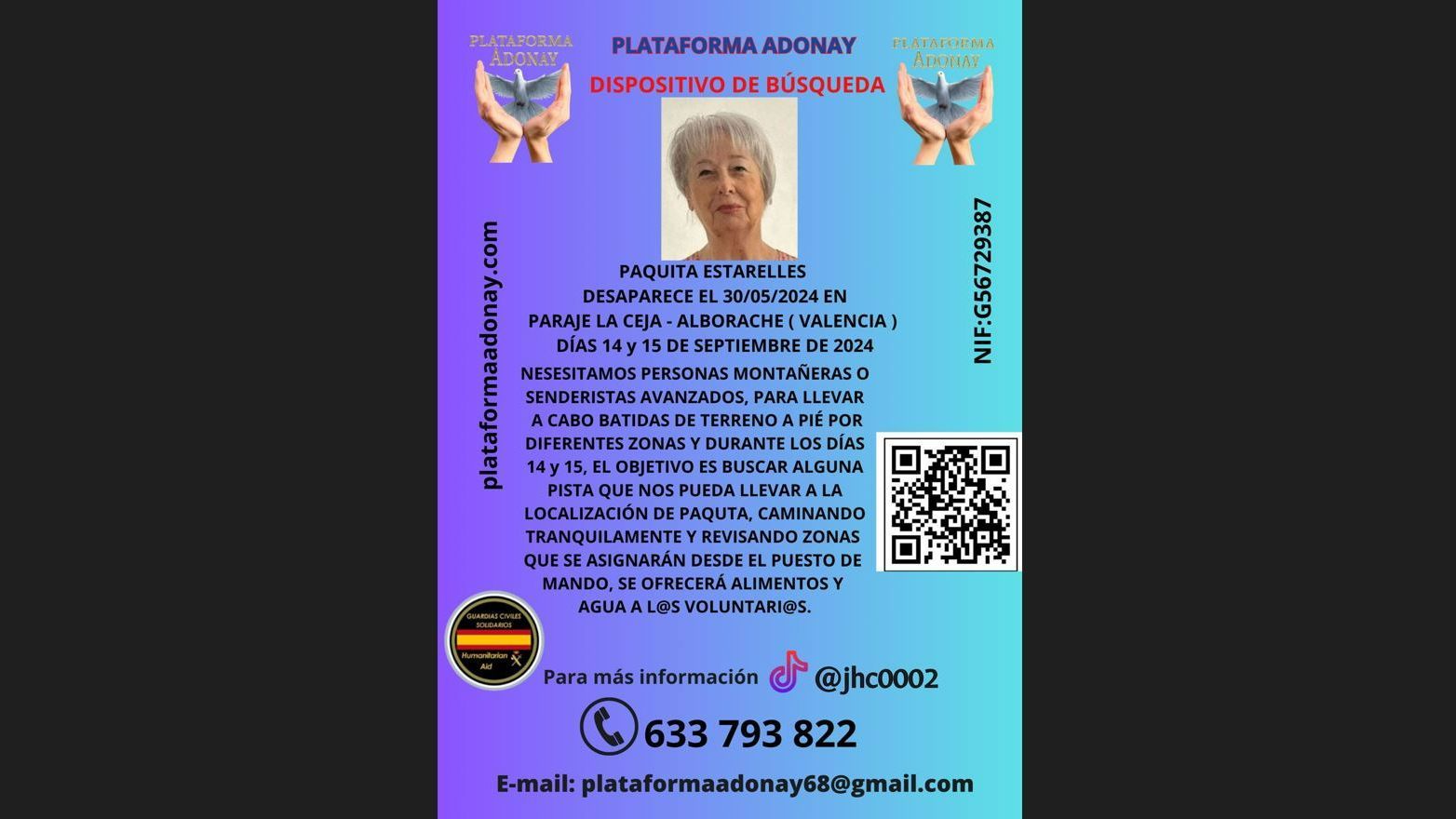 Cartel de las batidas para tratar de localizar a Paquita