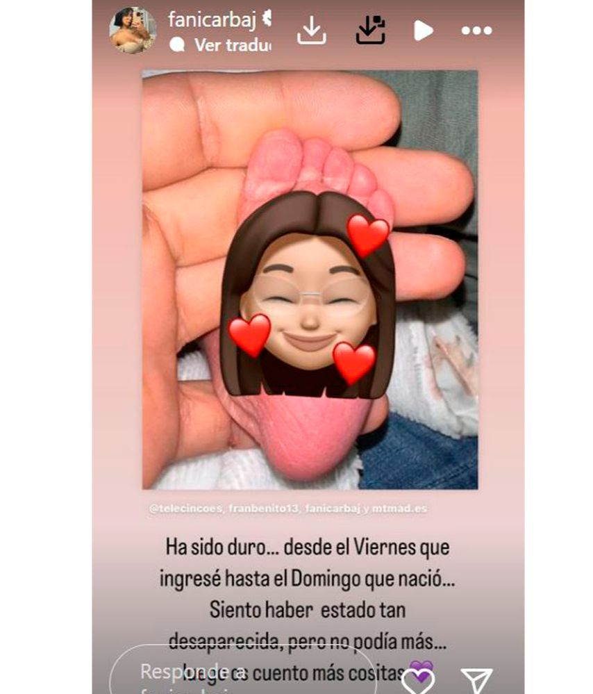 Primeras palabras de Fani Carbajo tras dar a luz a Victoria, su segunda hija