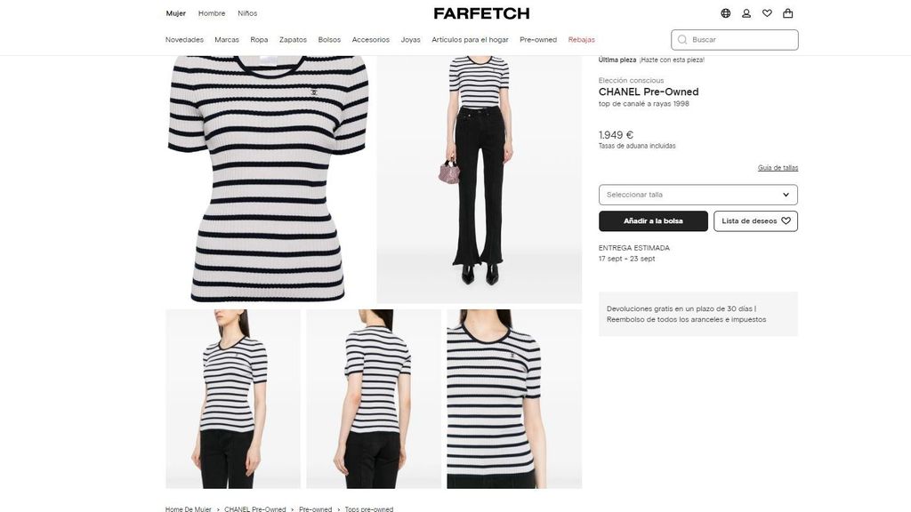 Captura de la web Farfetch con el look de Victoria Federica