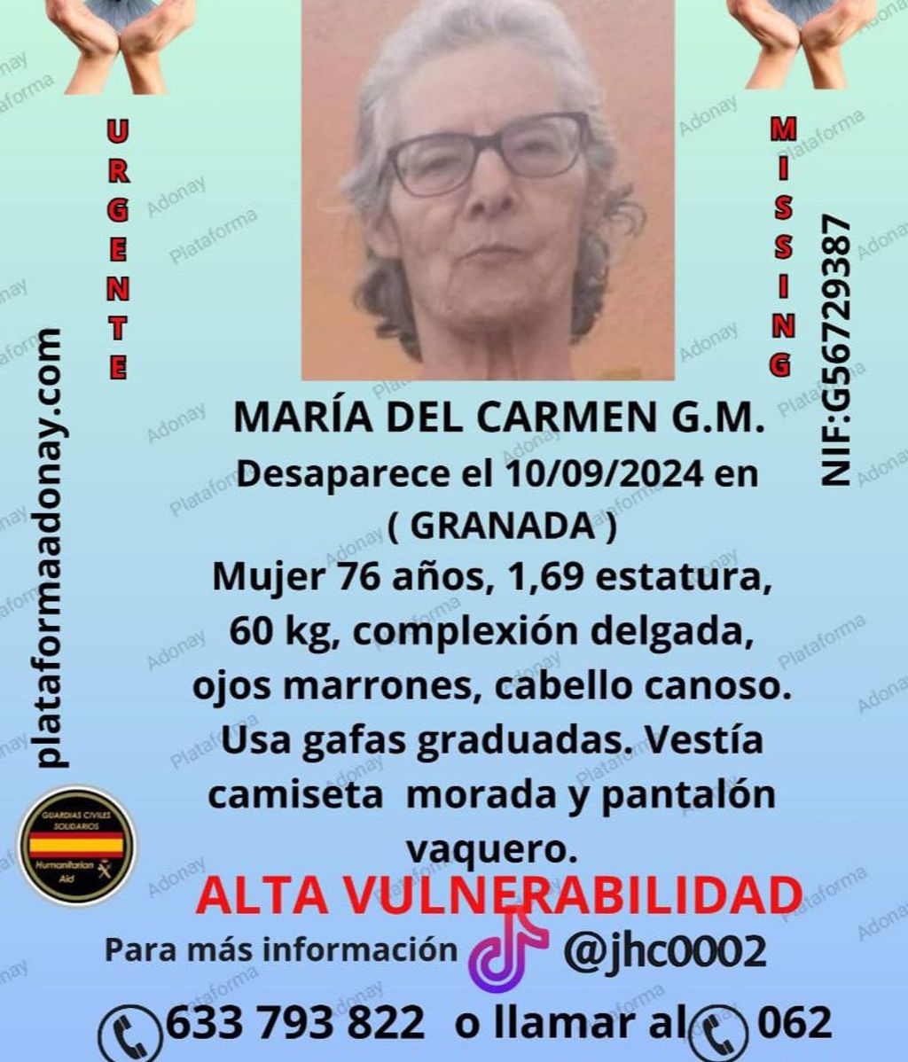 Cartel de la búsqueda de María del Carmen