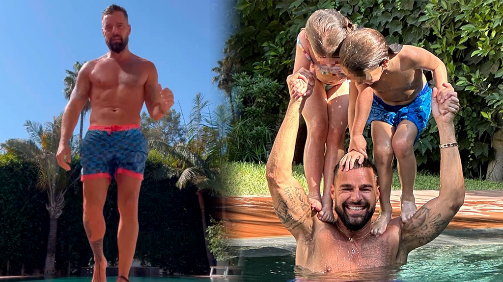 El divertido día de Ricky Martin en la piscina junto a sus hijos (Fotomontaje con imágenes de Instagram: @rickymartin)