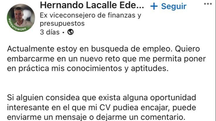El anuncio publicado por la calle en LinkedIn