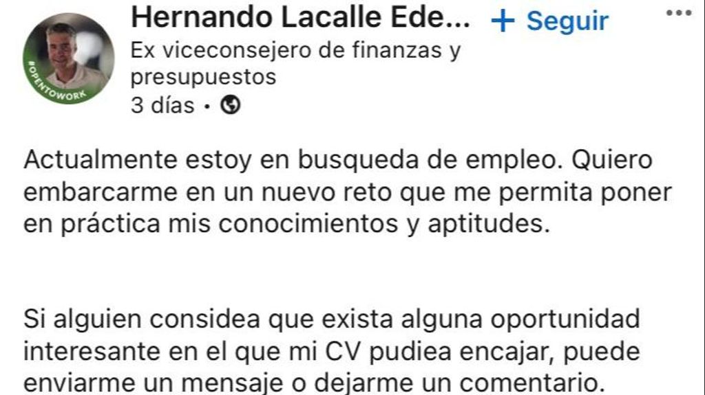 El anuncio publicado por la calle en LinkedIn