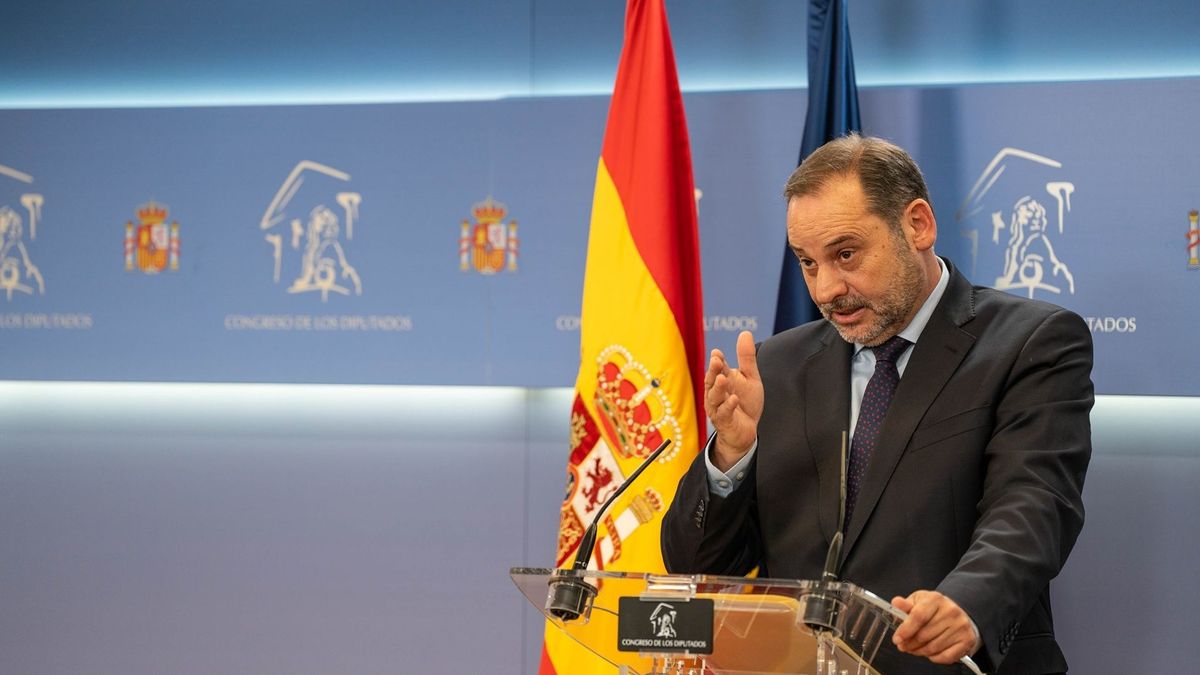 El diputado del Grupo Mixto José Luis Ábalos durante una rueda de prensa en el Congreso de los Diputados