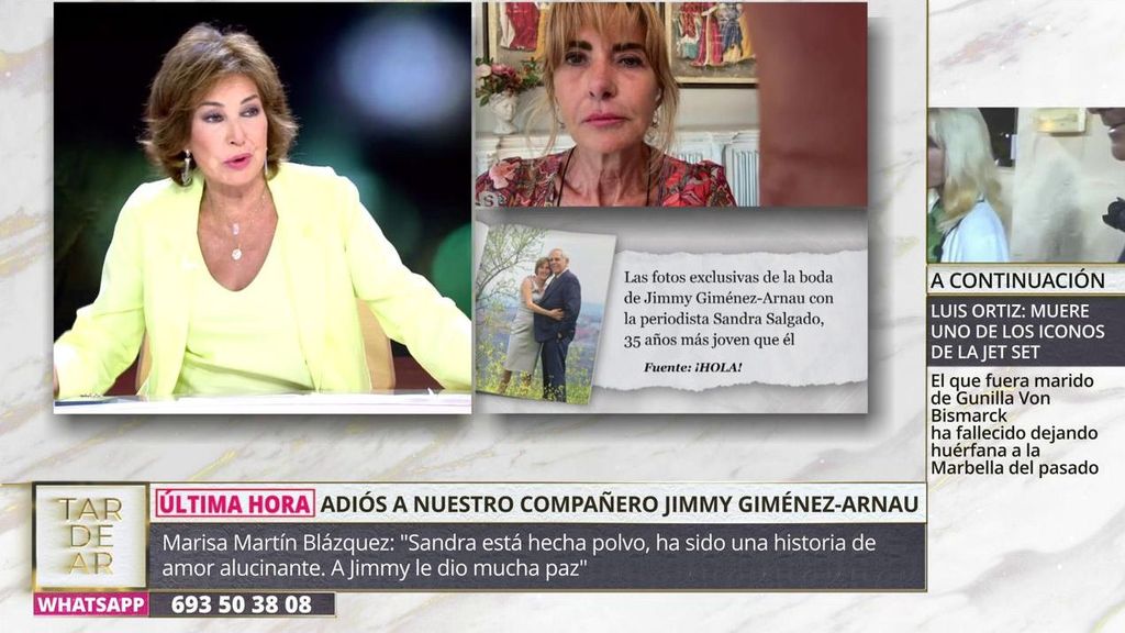 Marisa Martín Blázquez cuenta cómo se encuentra Sandra Salgado, la mujer de Jimmy Giménez-Arnau, tras su muerte