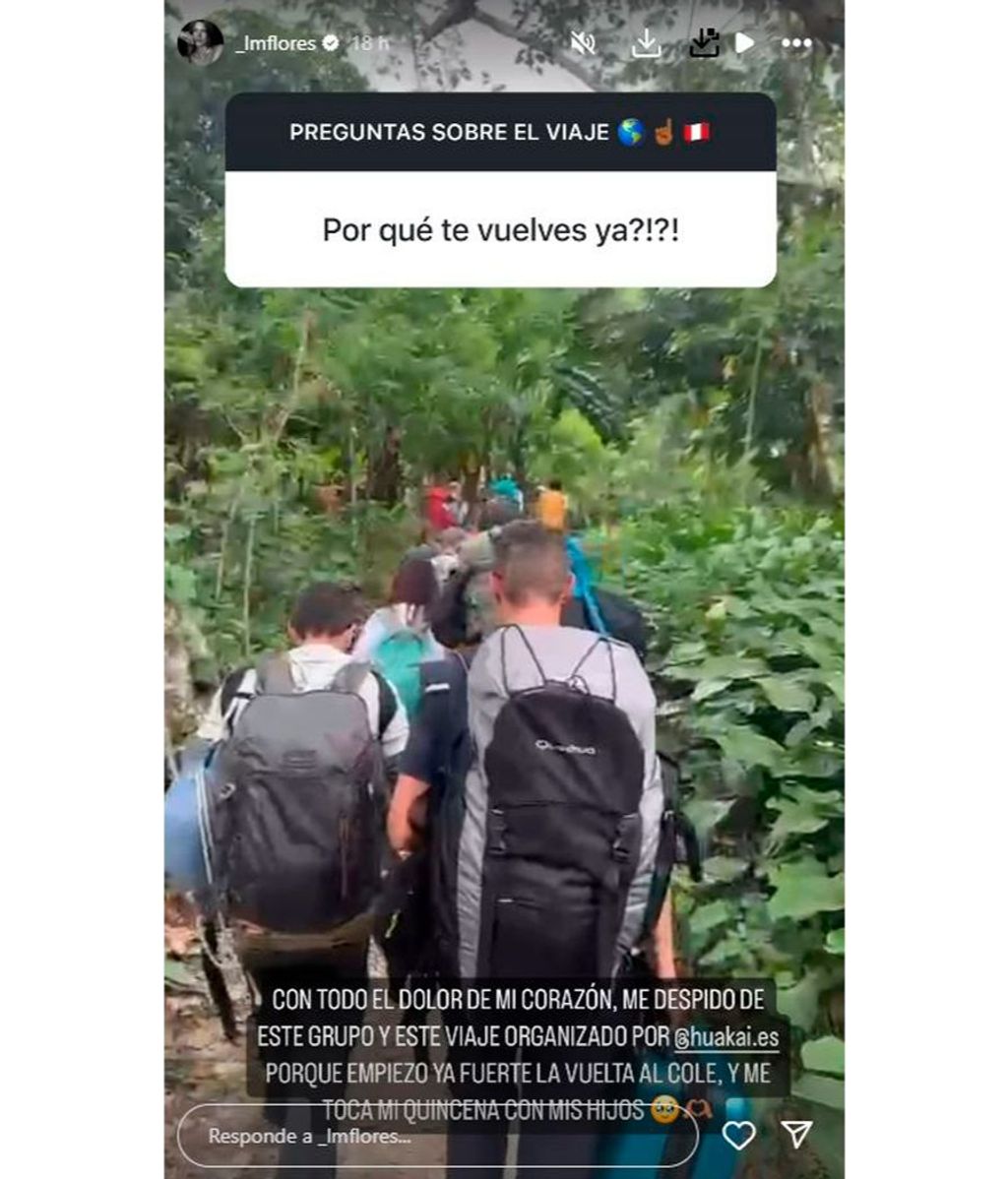 Laura Matamoros ha explicado el motivo por el que ha puesto fin a su viaje a Perú