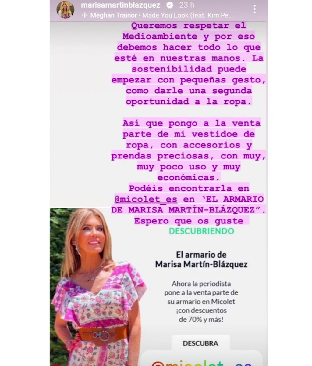 Marisa Martín-Blázquez ha compartido la importante decisión que ha tomado con su ropa