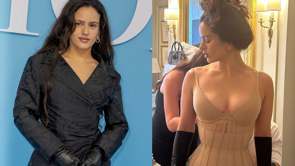 Rosalía, posando en Dior y en una imagen compartida en Instagram, en un montaje fotográfico